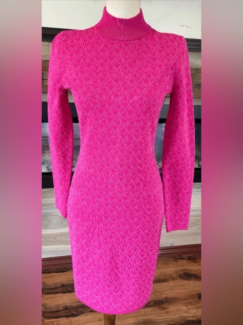 Michael Kors Bright Fuchsia Mock Neck Long Sleeve Knit Dress